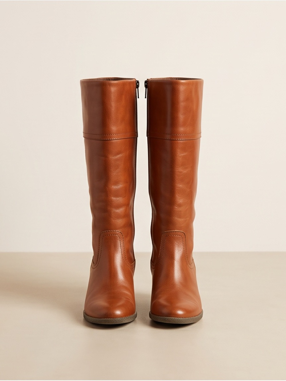 Vintage-Inspired Brown Leather Tall Boots Block Heel EU 39 - Picture 4 of 13